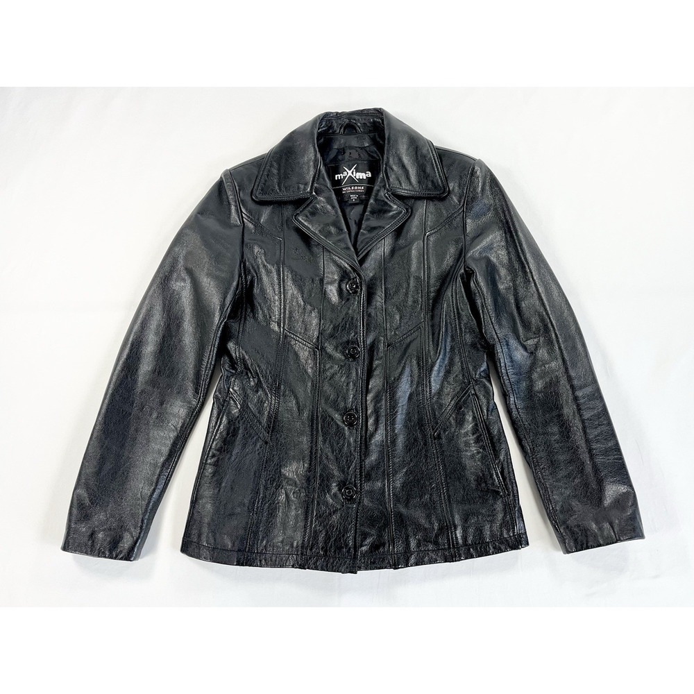 Vintage Y2K Wilson's Leather MAXIMA Black Blazer Leather Jacket Casual Women's S